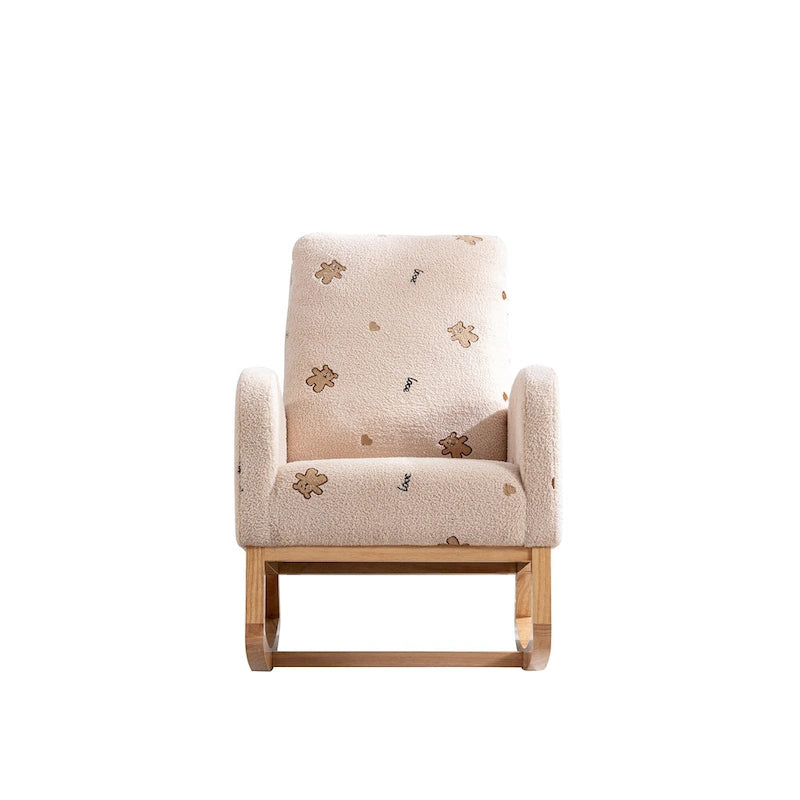 Fauteuil à bascule rembourré moderne avec poches latérales, chaise de chambre d'enfant en bois à dossier haut