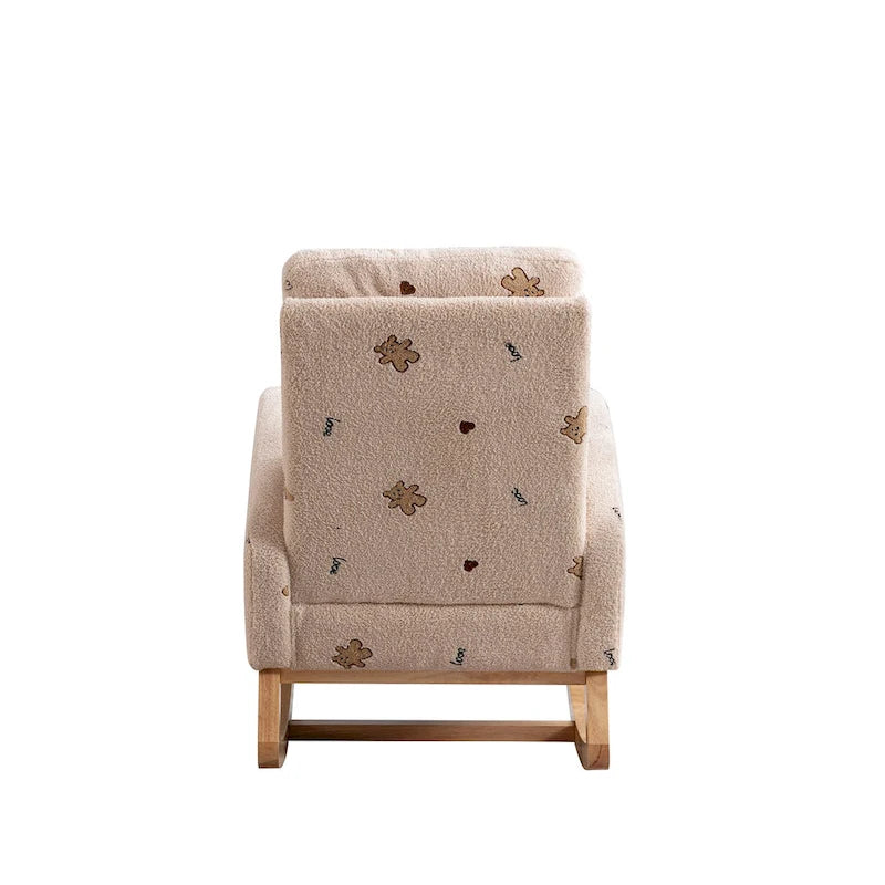 Fauteuil à bascule rembourré moderne avec poches latérales, chaise de chambre d'enfant en bois à dossier haut