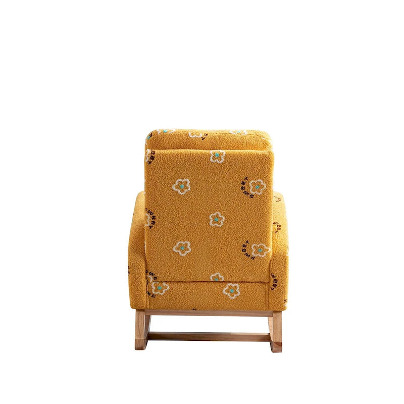 Fauteuil à bascule rembourré moderne avec poches latérales, chaise de chambre d'enfant en bois à dossier haut