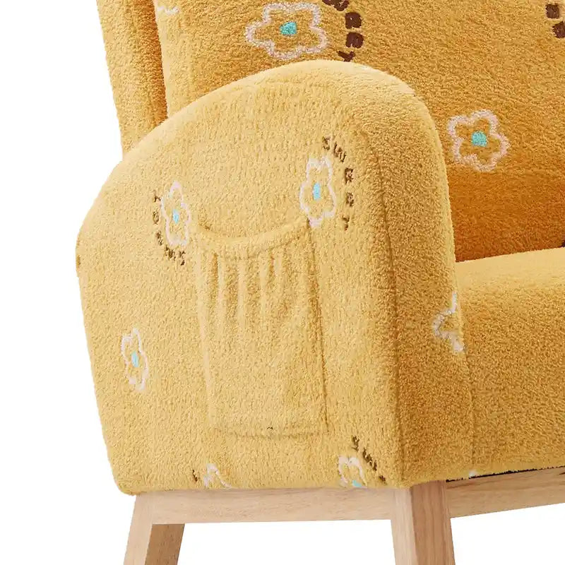 Fauteuil à bascule rembourré moderne avec poches latérales, chaise de chambre d'enfant en bois à dossier haut