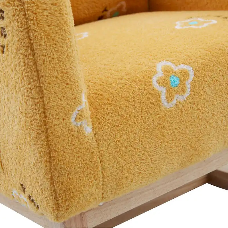 Fauteuil à bascule rembourré moderne avec poches latérales, chaise de chambre d'enfant en bois à dossier haut