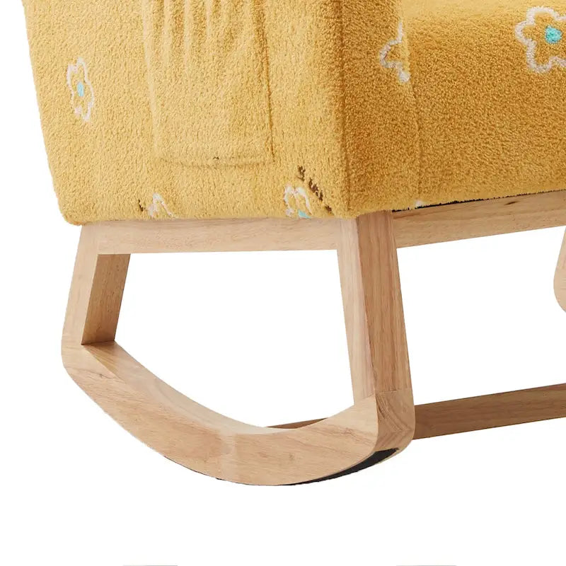 Fauteuil à bascule rembourré moderne avec poches latérales, chaise de chambre d'enfant en bois à dossier haut