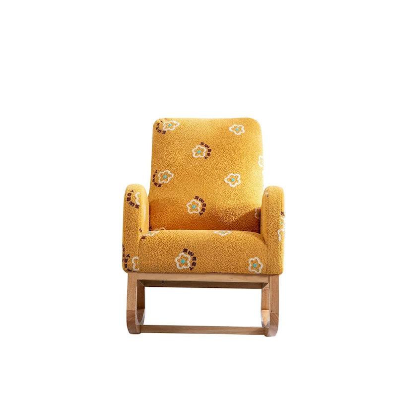 Fauteuil à bascule rembourré moderne avec poches latérales, chaise de chambre d'enfant en bois à dossier haut