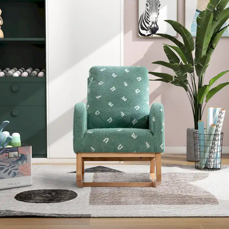Fauteuil à bascule rembourré moderne avec poches latérales, chaise de chambre d'enfant en bois à dossier haut