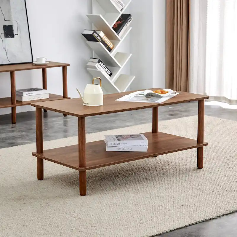 Table basse rectangulaire à 2 niveaux pour salon