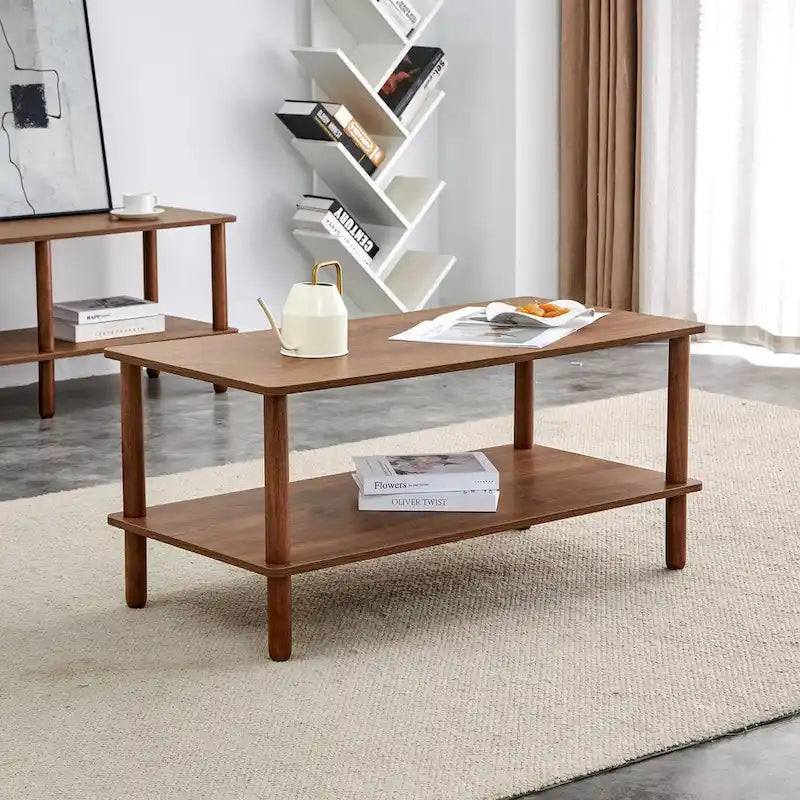 Table basse rectangulaire à 2 niveaux pour salon