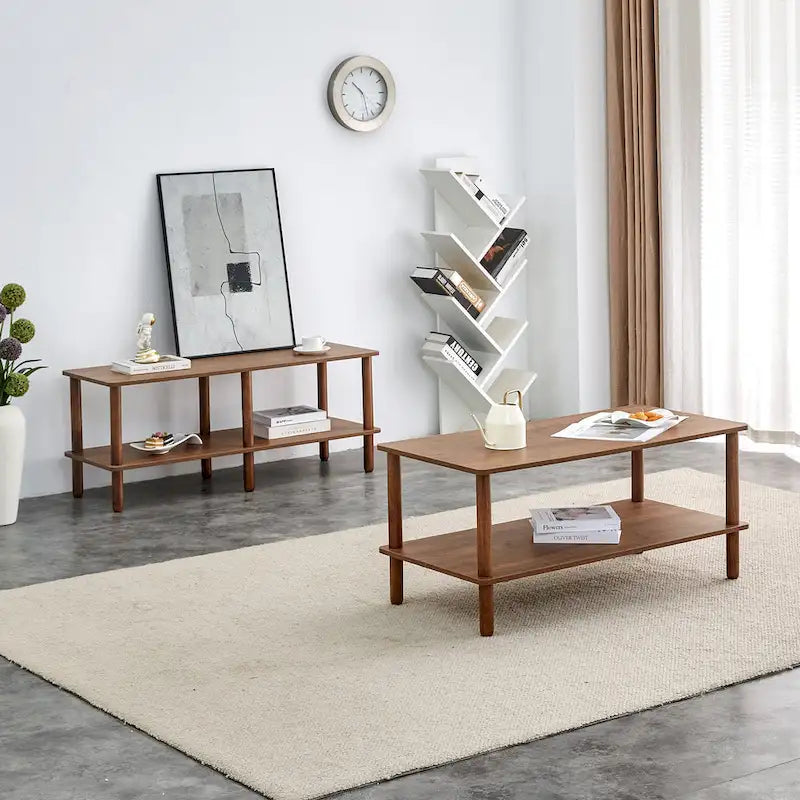 Table basse rectangulaire à 2 niveaux pour salon