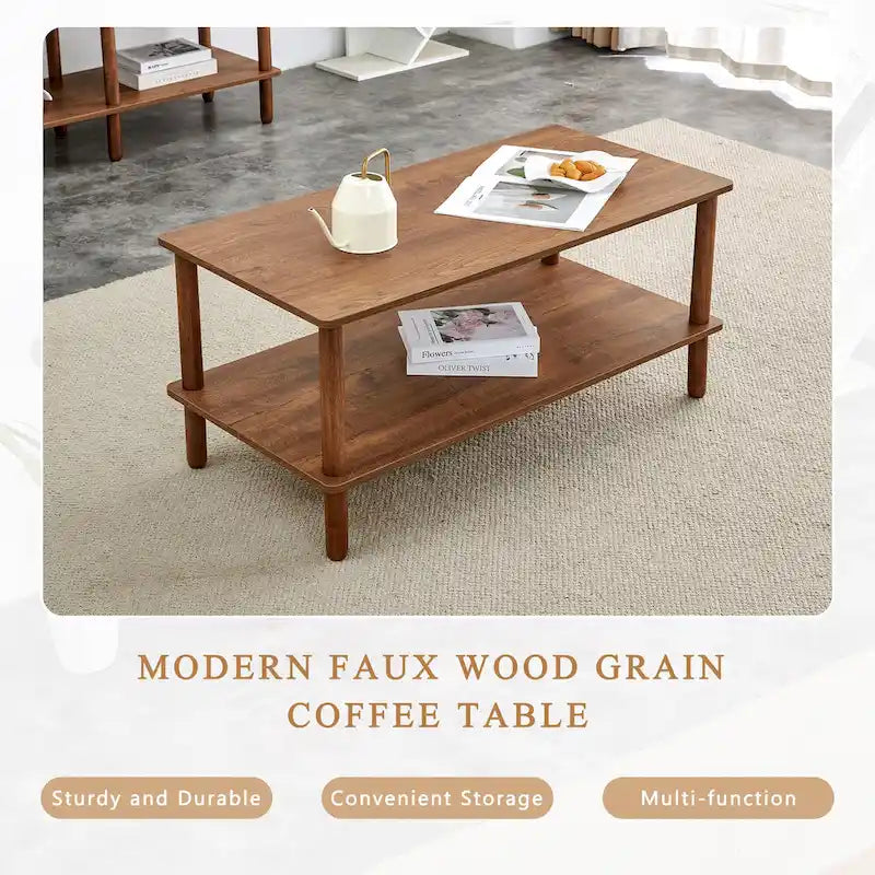 Table basse rectangulaire à 2 niveaux pour salon