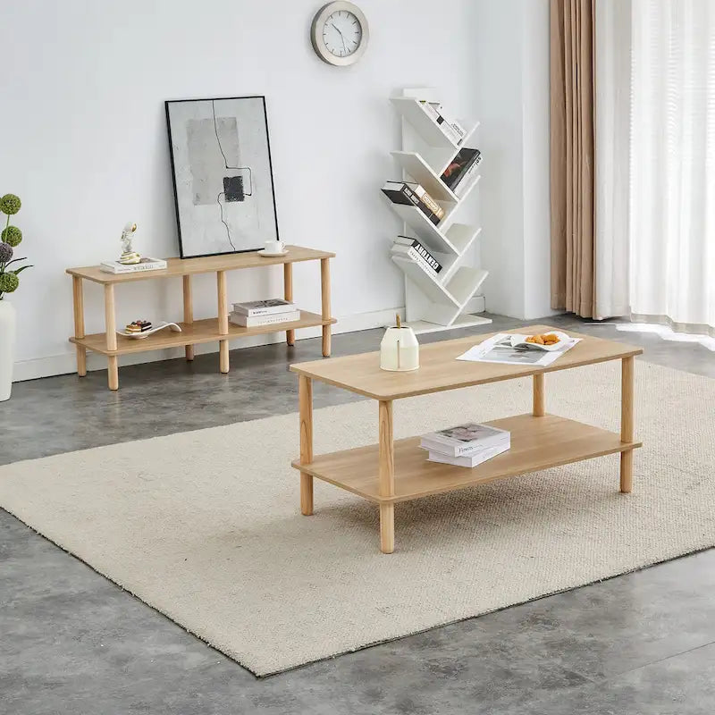 Table basse rectangulaire à 2 niveaux pour salon