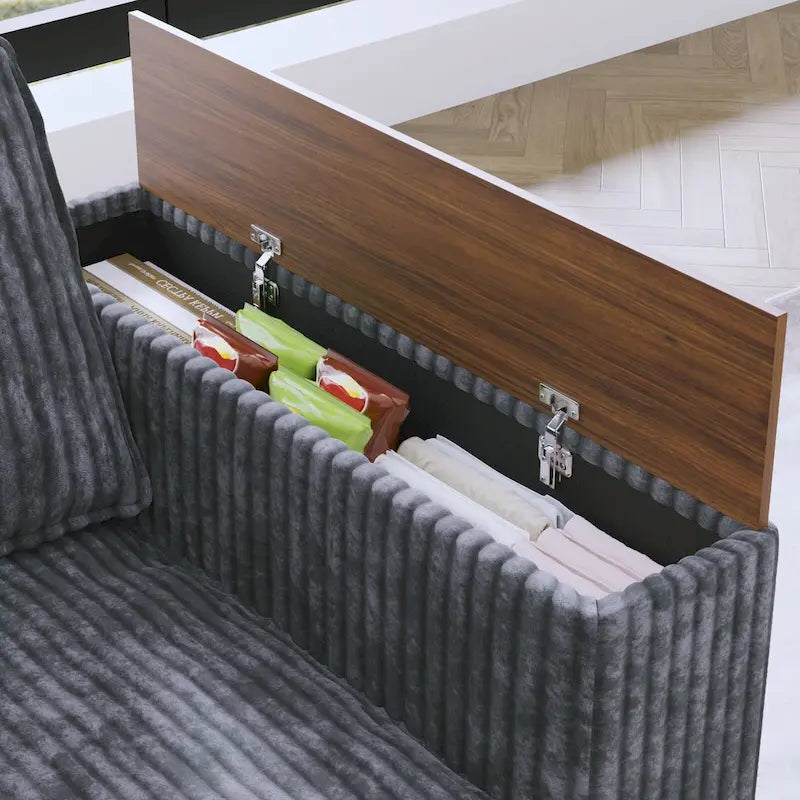 Canapé d'angle en velours côtelé surdimensionné en L avec rangement dans l'accoudoir