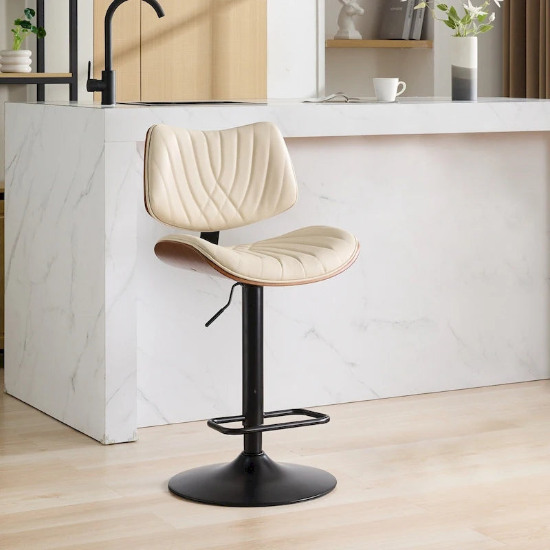 Lot de 2 tabourets de bar pivotants modernes avec dossier en cuir, assise rembourrée, base chromée, hauteur réglable, pour îlot de cuisine