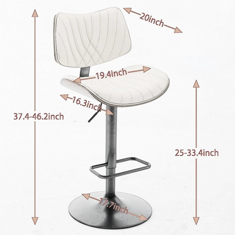 Lot de 2 tabourets de bar pivotants modernes avec dossier en cuir, assise rembourrée, base chromée, hauteur réglable, pour îlot de cuisine