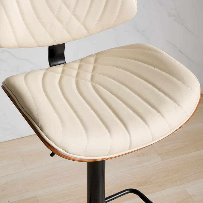 Lot de 2 tabourets de bar pivotants modernes avec dossier en cuir, assise rembourrée, base chromée, hauteur réglable, pour îlot de cuisine