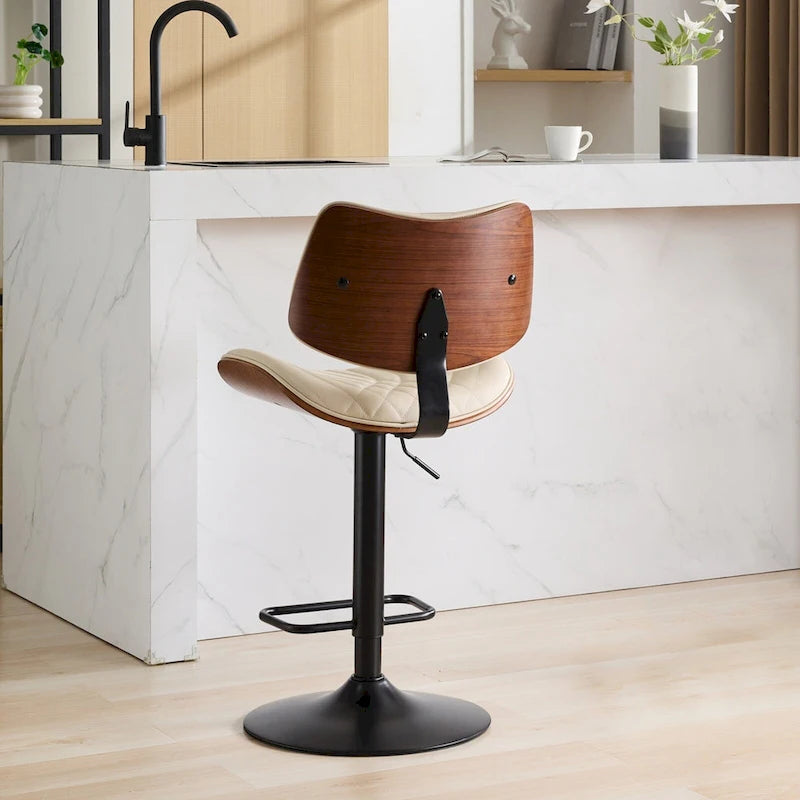Lot de 2 tabourets de bar pivotants modernes avec dossier en cuir, assise rembourrée, base chromée, hauteur réglable, pour îlot de cuisine