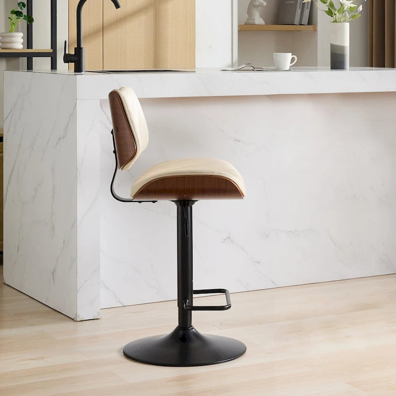 Lot de 2 tabourets de bar pivotants modernes avec dossier en cuir, assise rembourrée, base chromée, hauteur réglable, pour îlot de cuisine