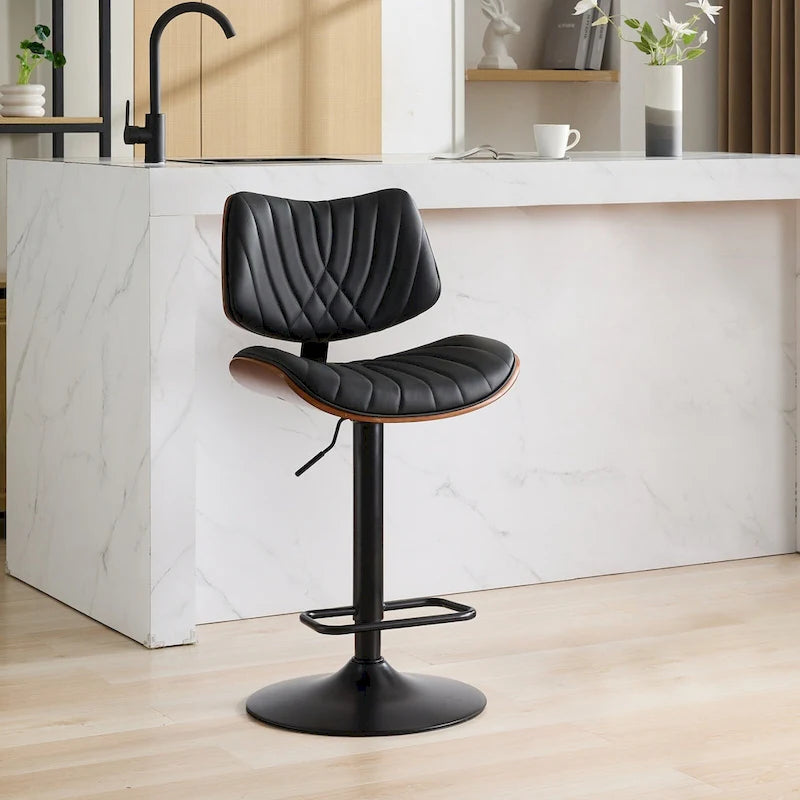 Lot de 2 tabourets de bar pivotants modernes avec dossier en cuir, assise rembourrée, base chromée, hauteur réglable, pour îlot de cuisine