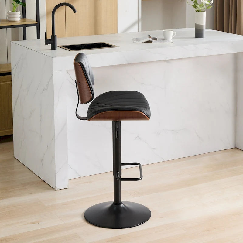 Lot de 2 tabourets de bar pivotants modernes avec dossier en cuir, assise rembourrée, base chromée, hauteur réglable, pour îlot de cuisine