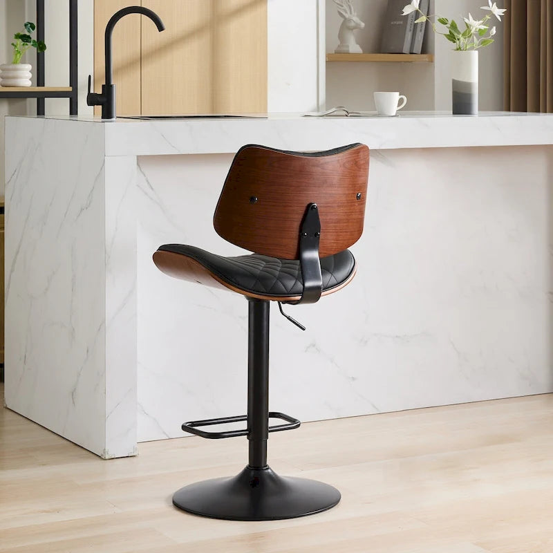 Lot de 2 tabourets de bar pivotants modernes avec dossier en cuir, assise rembourrée, base chromée, hauteur réglable, pour îlot de cuisine
