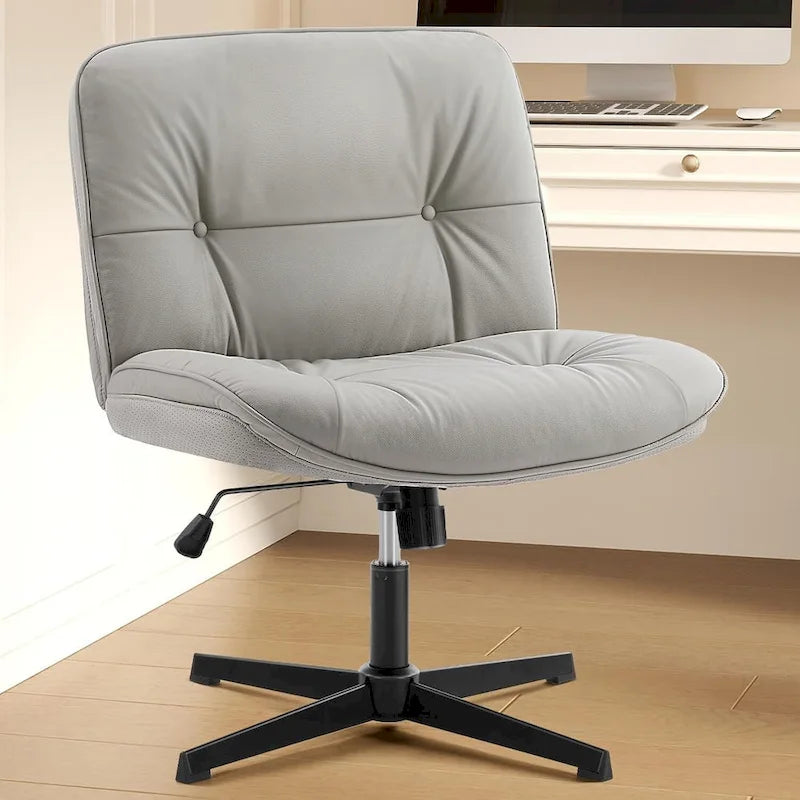 Chaise sans roulettes à pieds croisés, sans accoudoirs, assise large, hauteur réglable, pivotante, en cuir PU épais et rembourré, confortable pour la maison et le bureau