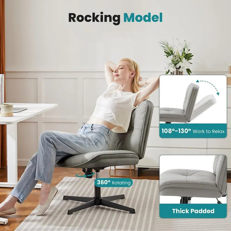 Chaise sans roulettes à pieds croisés, sans accoudoirs, assise large, hauteur réglable, pivotante, en cuir PU épais et rembourré, confortable pour la maison et le bureau