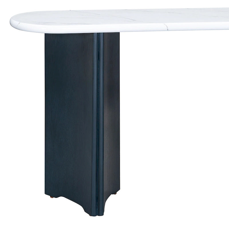 Console d'entrée, Table avec plateau ovale en similicuir marbre pour l'entrée