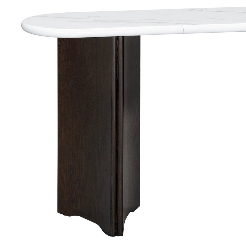 Console d'entrée, Table avec plateau ovale en similicuir marbre pour l'entrée