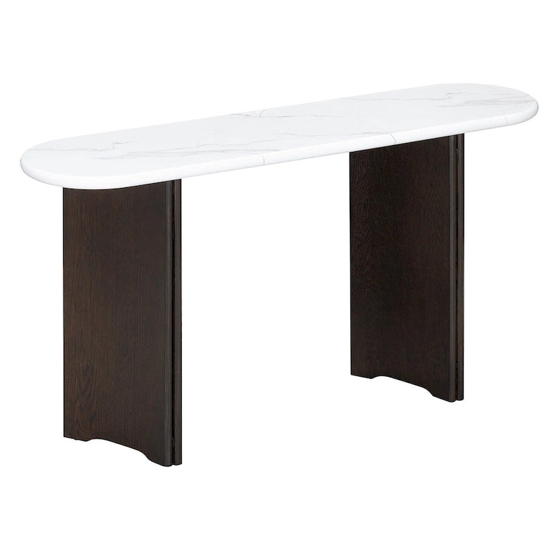 Console d'entrée, Table avec plateau ovale en similicuir marbre pour l'entrée