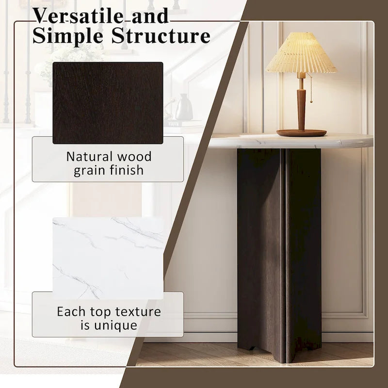 Console d'entrée, Table avec plateau ovale en similicuir marbre pour l'entrée