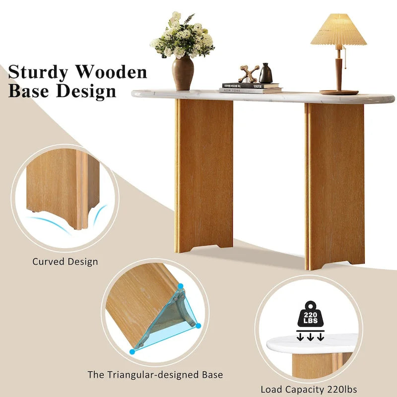 Console d'entrée, Table avec plateau ovale en similicuir marbre pour l'entrée