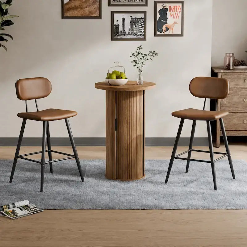 Petite table de salle à manger Tambour avec étagère de rangement à trois niveaux, table de bar ronde de 91 cm