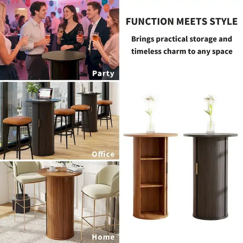 Petite table de salle à manger Tambour avec étagère de rangement à trois niveaux, table de bar ronde de 91 cm