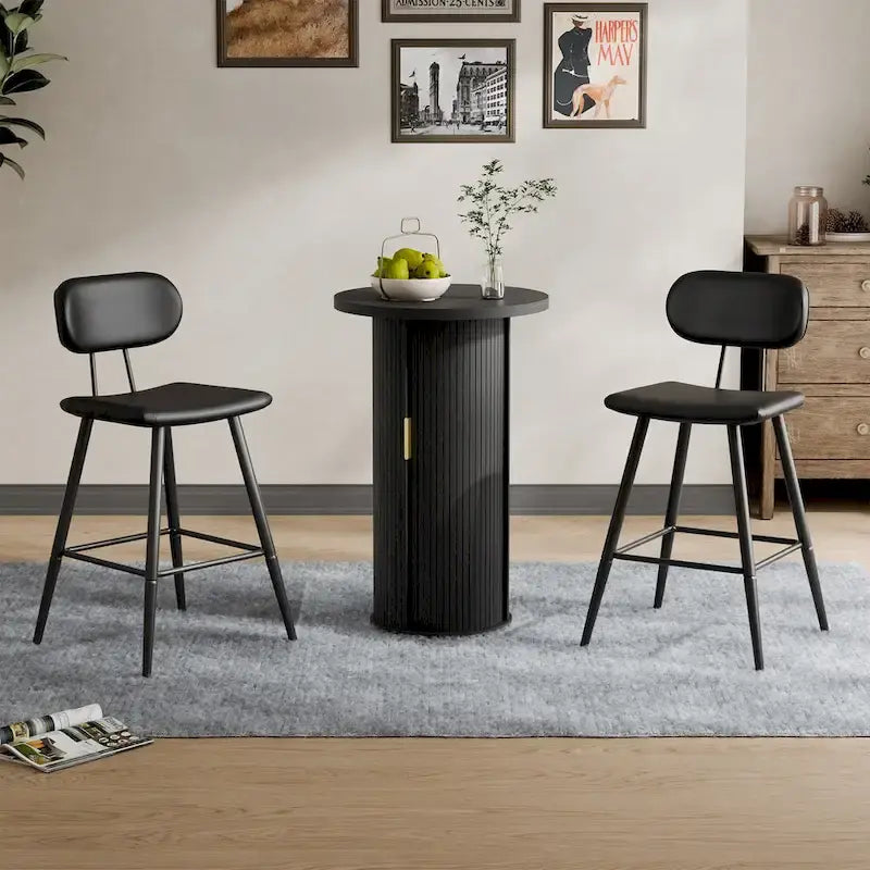 Petite table de salle à manger Tambour avec étagère de rangement à trois niveaux, table de bar ronde de 91 cm