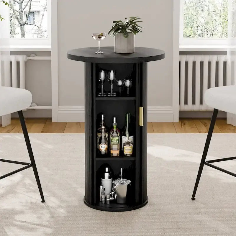 Petite table de salle à manger Tambour avec étagère de rangement à trois niveaux, table de bar ronde de 91 cm