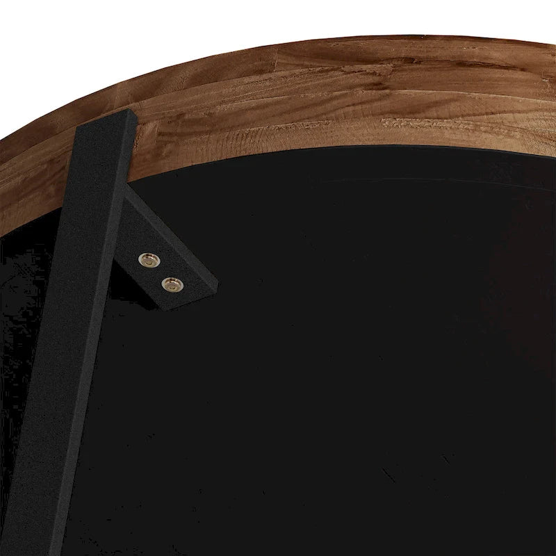 Table basse ronde "Modern Retro Stitching" avec plateau en bois de sapin et piètement croisé noir, pour salon