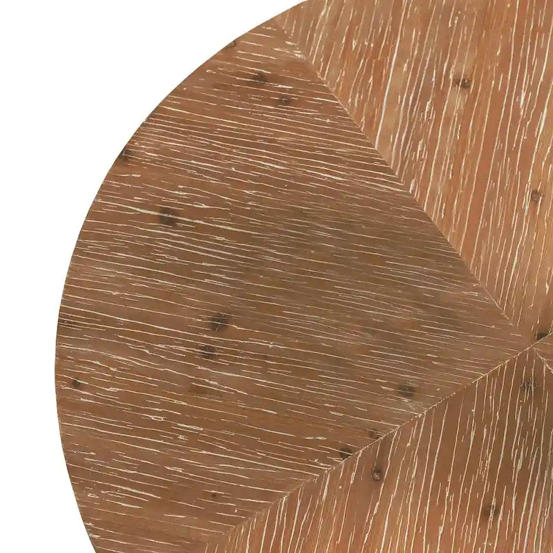 Table basse ronde "Modern Retro Stitching" avec plateau en bois de sapin et piètement croisé noir, pour salon
