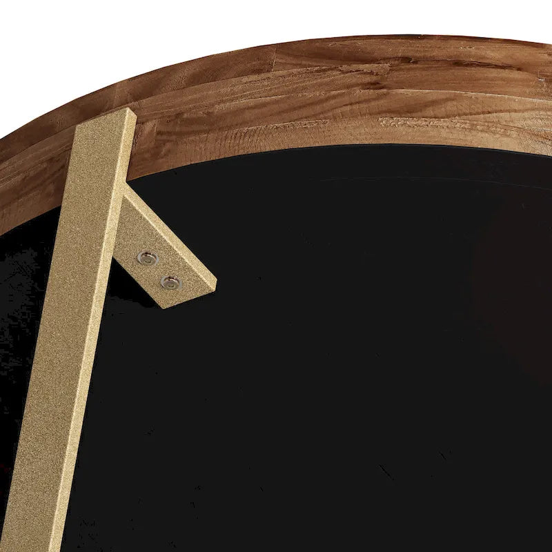 Table basse ronde "Modern Retro Stitching" avec plateau en bois de sapin et piètement croisé noir, pour salon