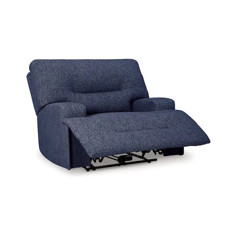 Fauteuil inclinable électrique Marissa, assise large, en polyester bleu marine doux