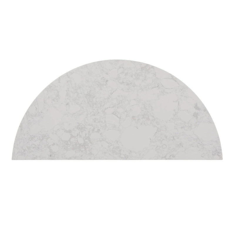 Console demi-cercle en faux marbre blanc avec étagère et base en bois - 41,75 L x 20 l x 30,25 H