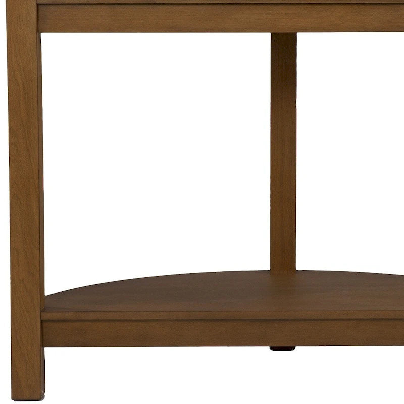 Console demi-cercle en faux marbre blanc avec étagère et base en bois - 41,75 L x 20 l x 30,25 H