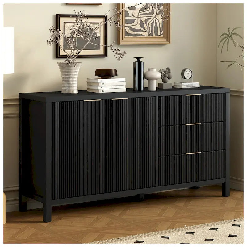 Bahut minimaliste à motifs ondulés avec rangement fonctionnel