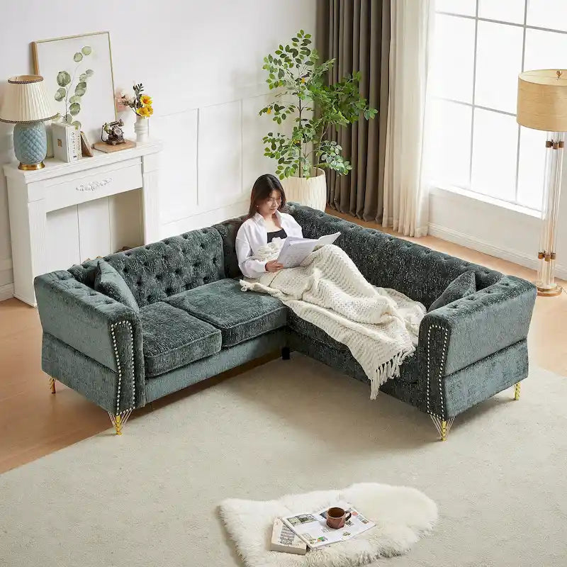 Canapé d'angle en chenille vert 81,5 5 places