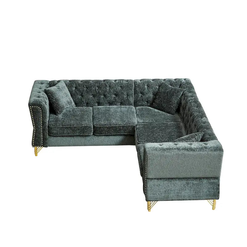 Canapé d'angle en chenille vert 81,5 5 places