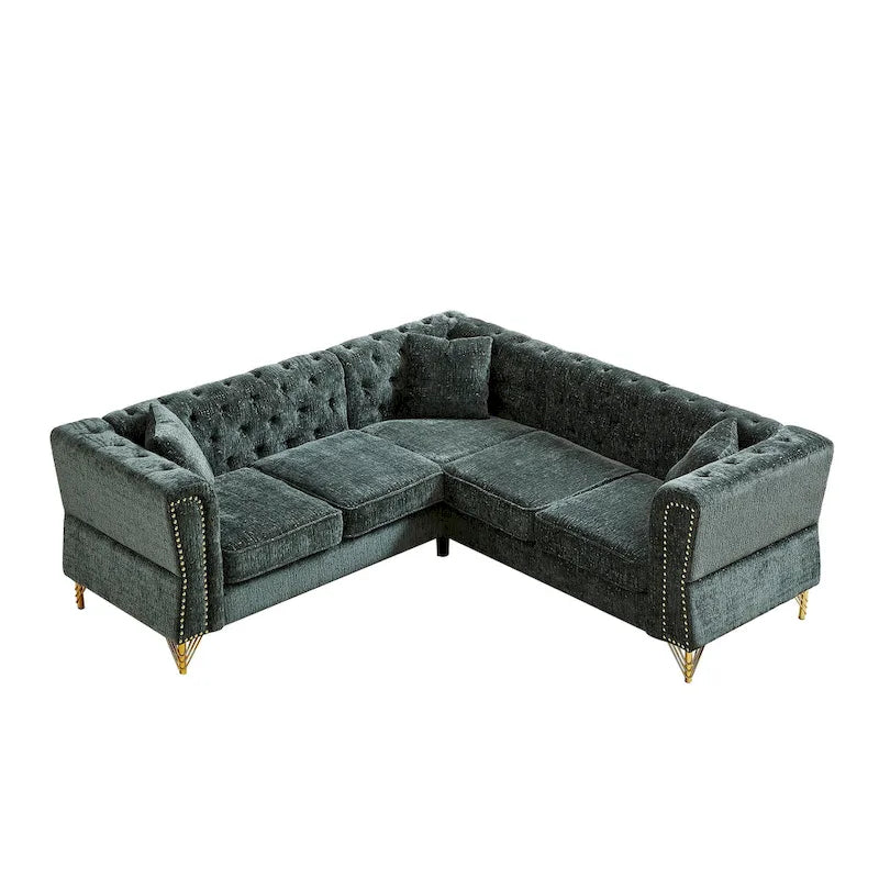 Canapé d'angle en chenille vert 81,5 5 places
