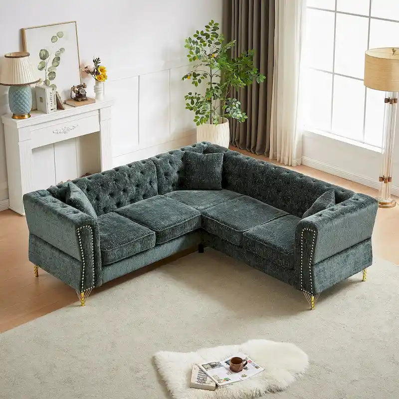 Canapé d'angle en chenille vert 81,5 5 places