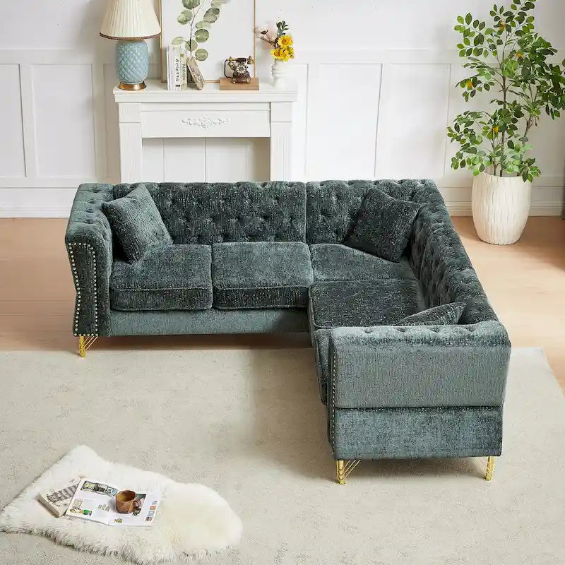 Canapé d'angle en chenille vert 81,5 5 places
