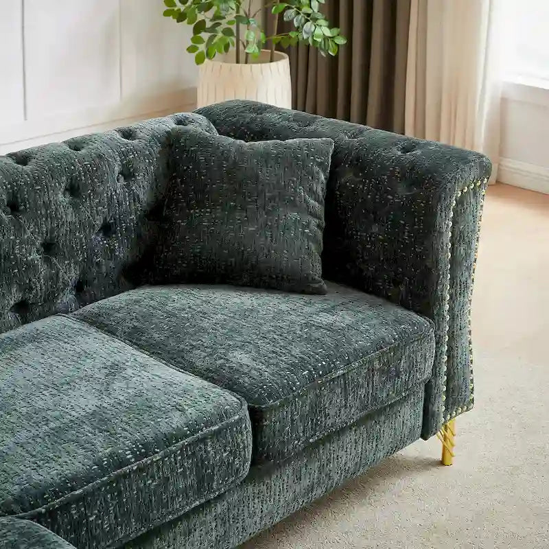 Canapé d'angle en chenille vert 81,5 5 places