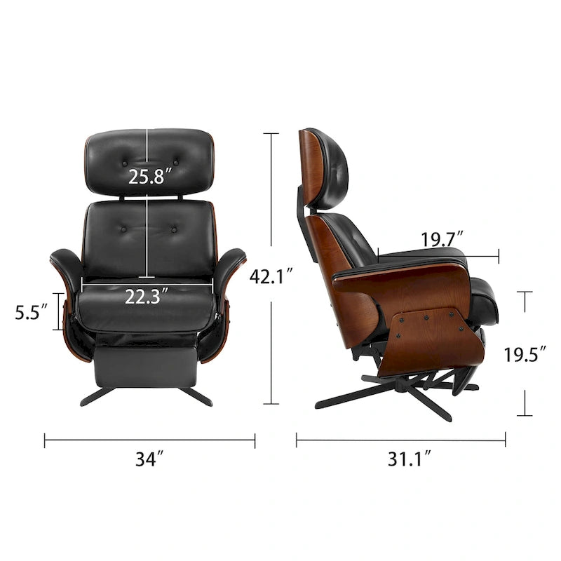 Fauteuil inclinable de salon en similicuir style Mid-Century Modern