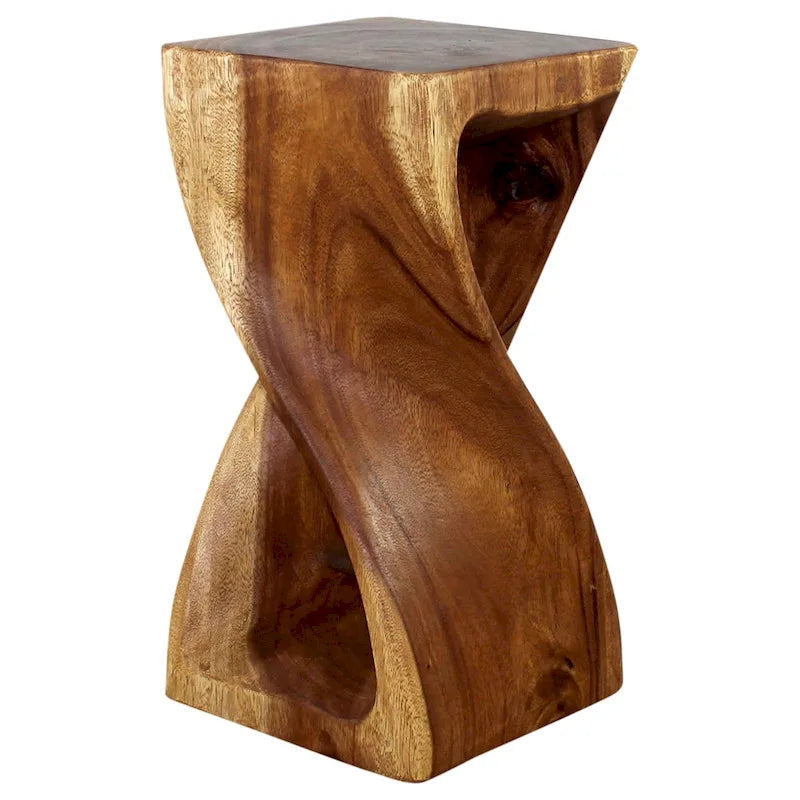 Tabouret torsadé en bois d'origine 30x30x58 cm, finition huile de noyer