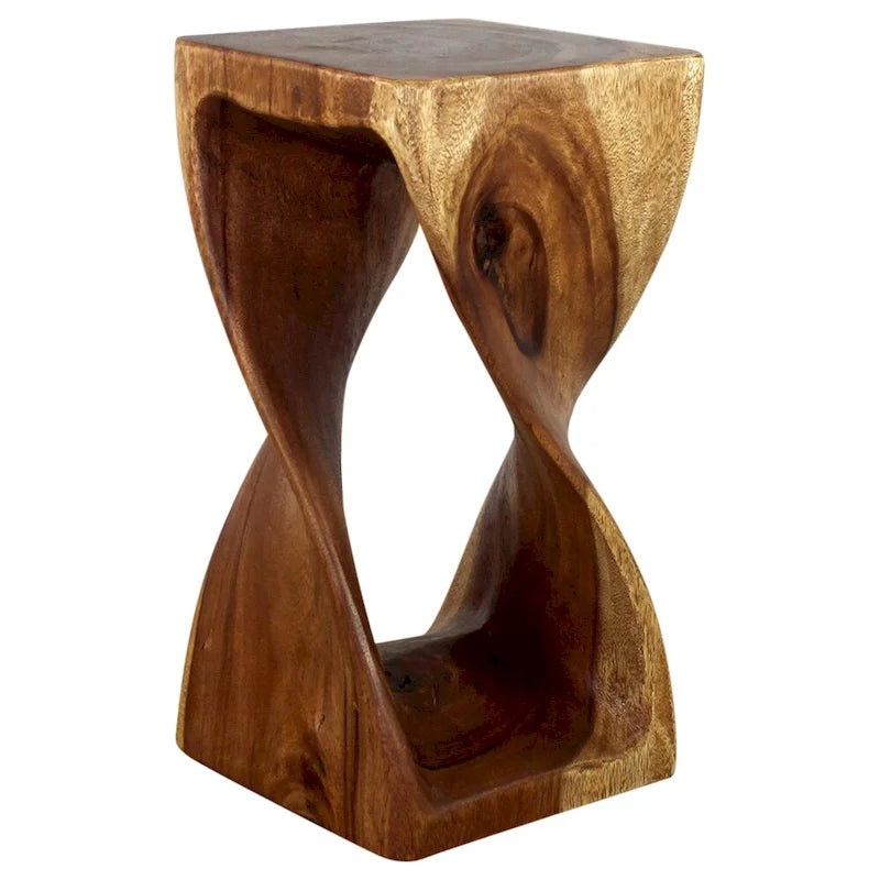 Tabouret torsadé en bois d'origine 30x30x58 cm, finition huile de noyer