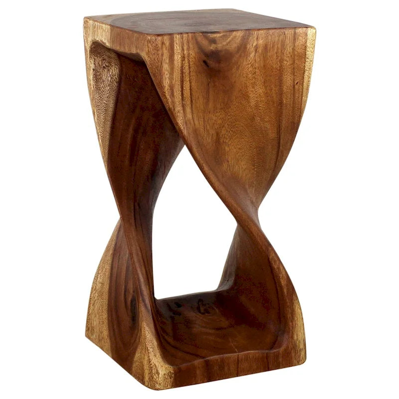 Tabouret torsadé en bois d'origine 30x30x58 cm, finition huile de noyer